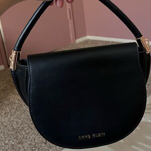 Anne Klein Black Shoulder Bag with Gold Accents